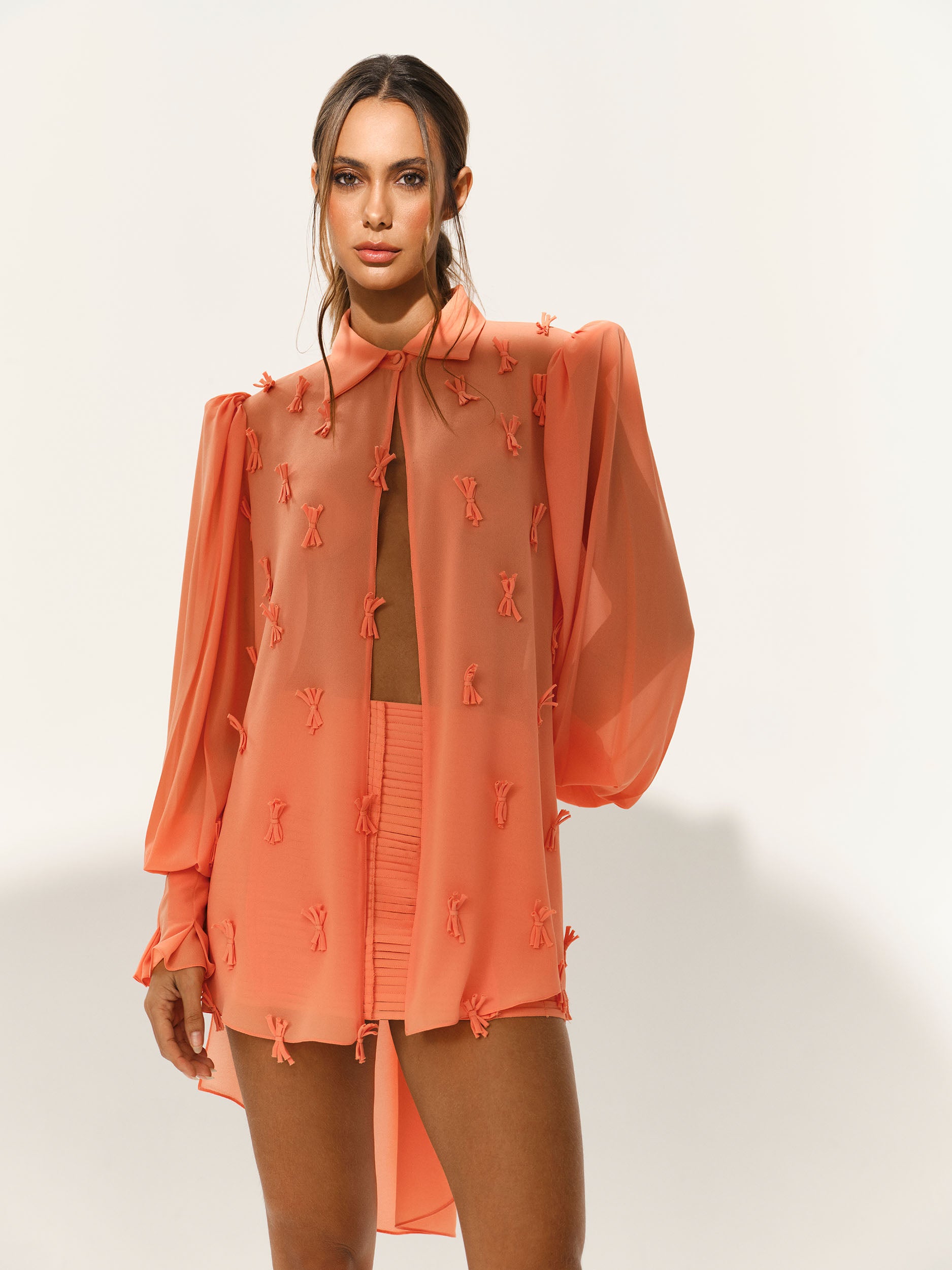 Camisa Boreal - Coral - Hand Lace