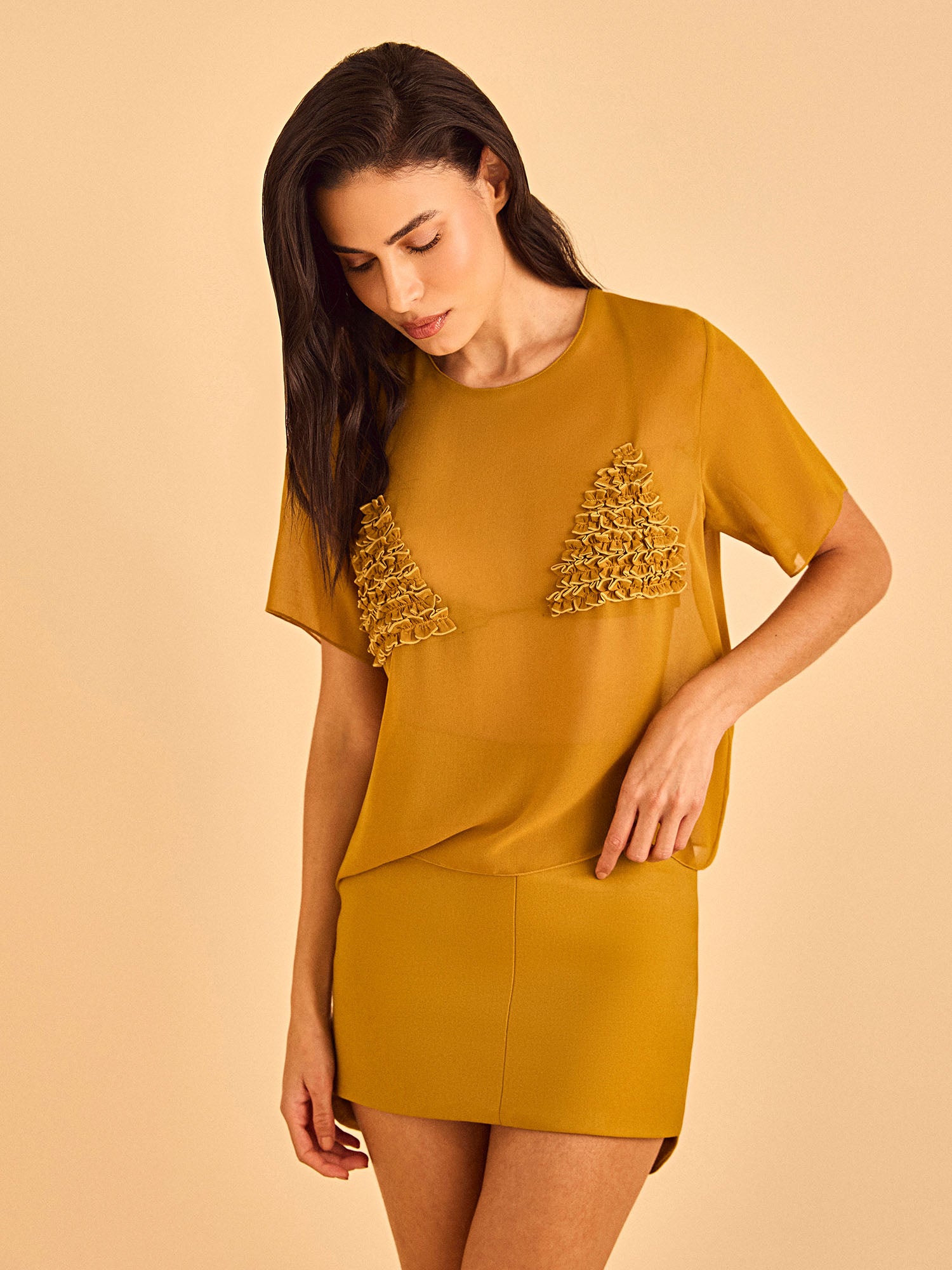 Blusa Aplicação Lamparina - Mostarda - Hand Lace