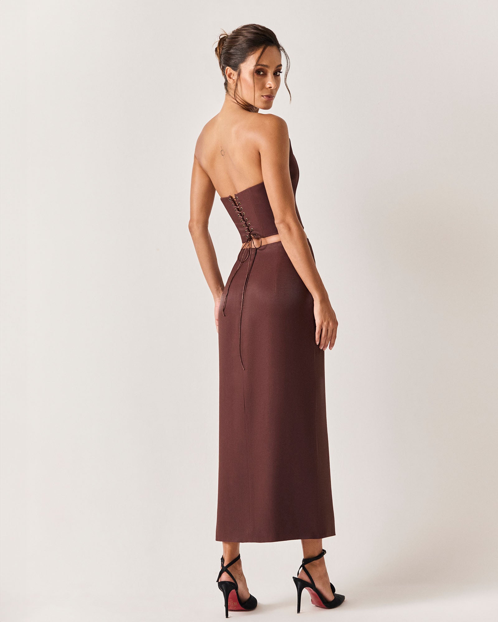 SAIA MIDI MAGELAN - CAFÉ - HAND LACE
