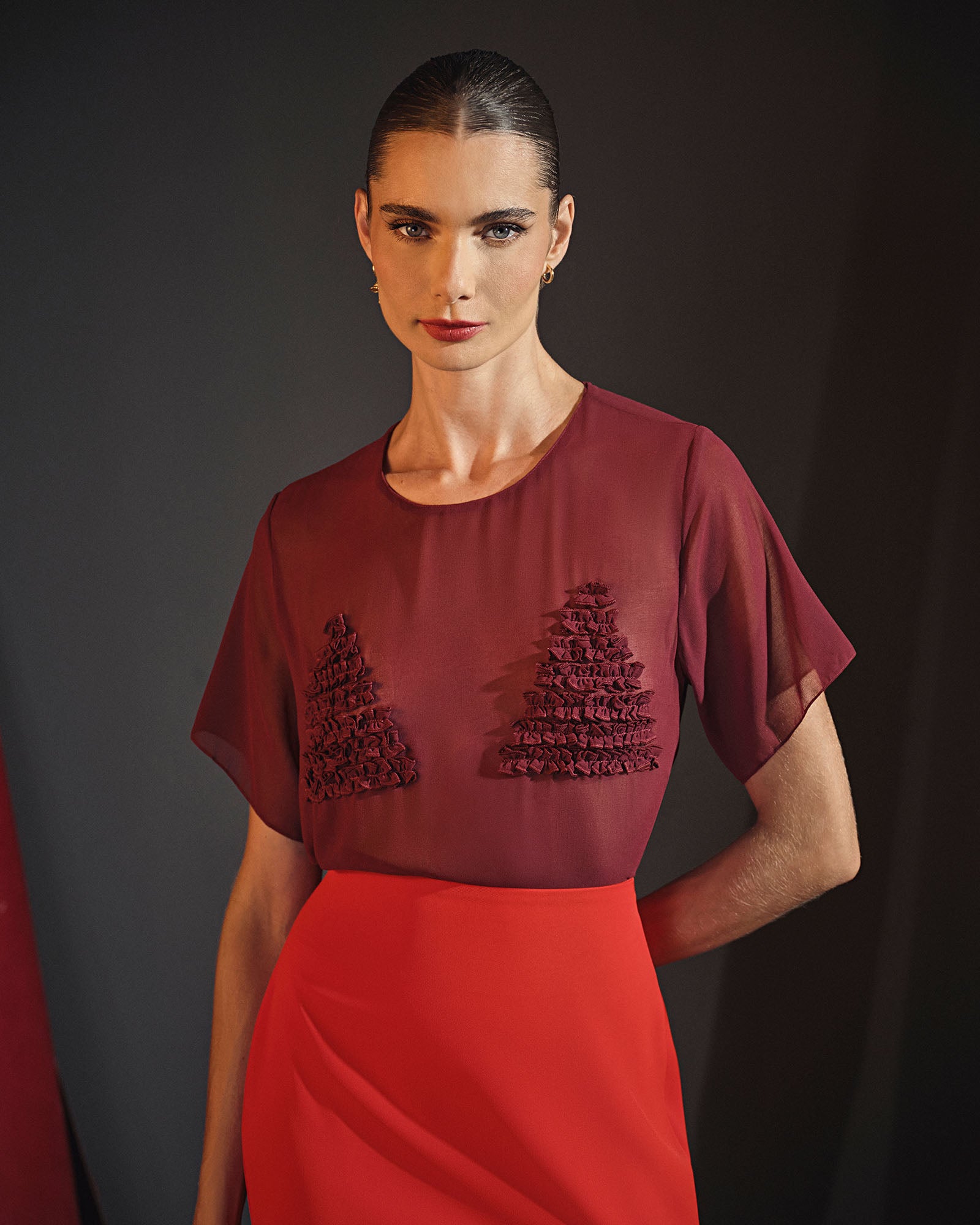 Blusa Aplicação Lamparina - Vinho - Hand Lace