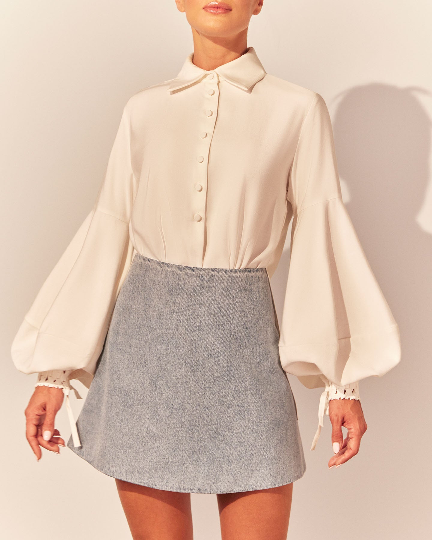 Saia A Jeans - Azul céu - Hand Lace