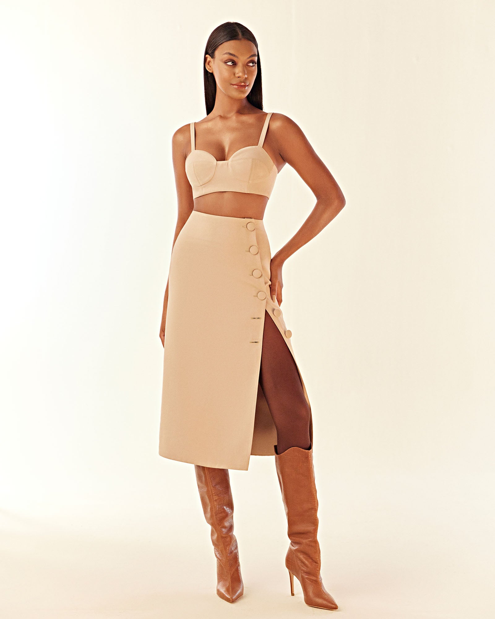 Saia Midi Ifigênia - Bege - Hand Lace