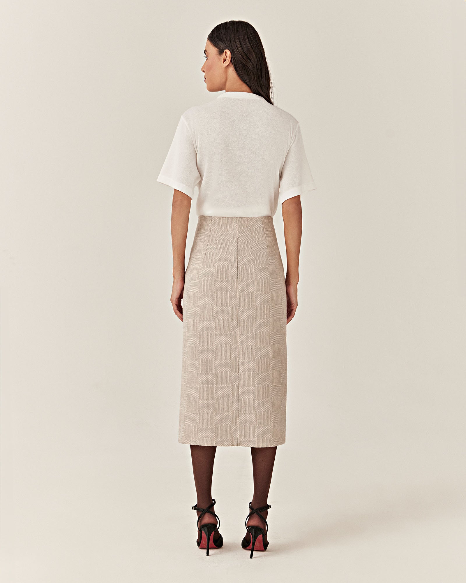 Saia Midi Ifigênia - Trama Cinza - Hand Lace