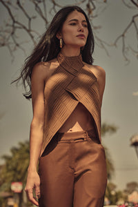 BLUSA TRAMA VIÉS - MARROM - HAND LACE
