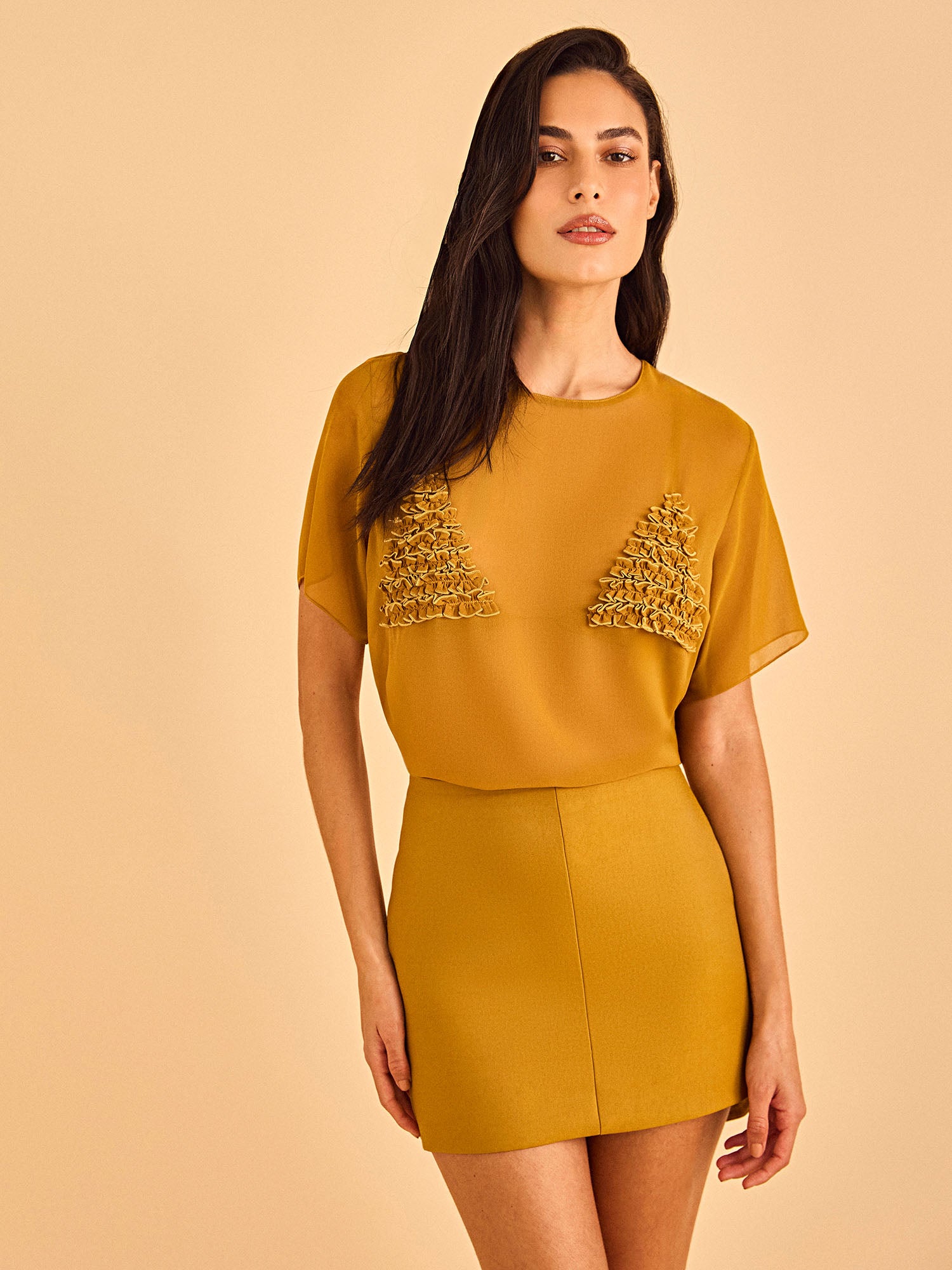 Blusa Aplicação Lamparina - Mostarda - Hand Lace