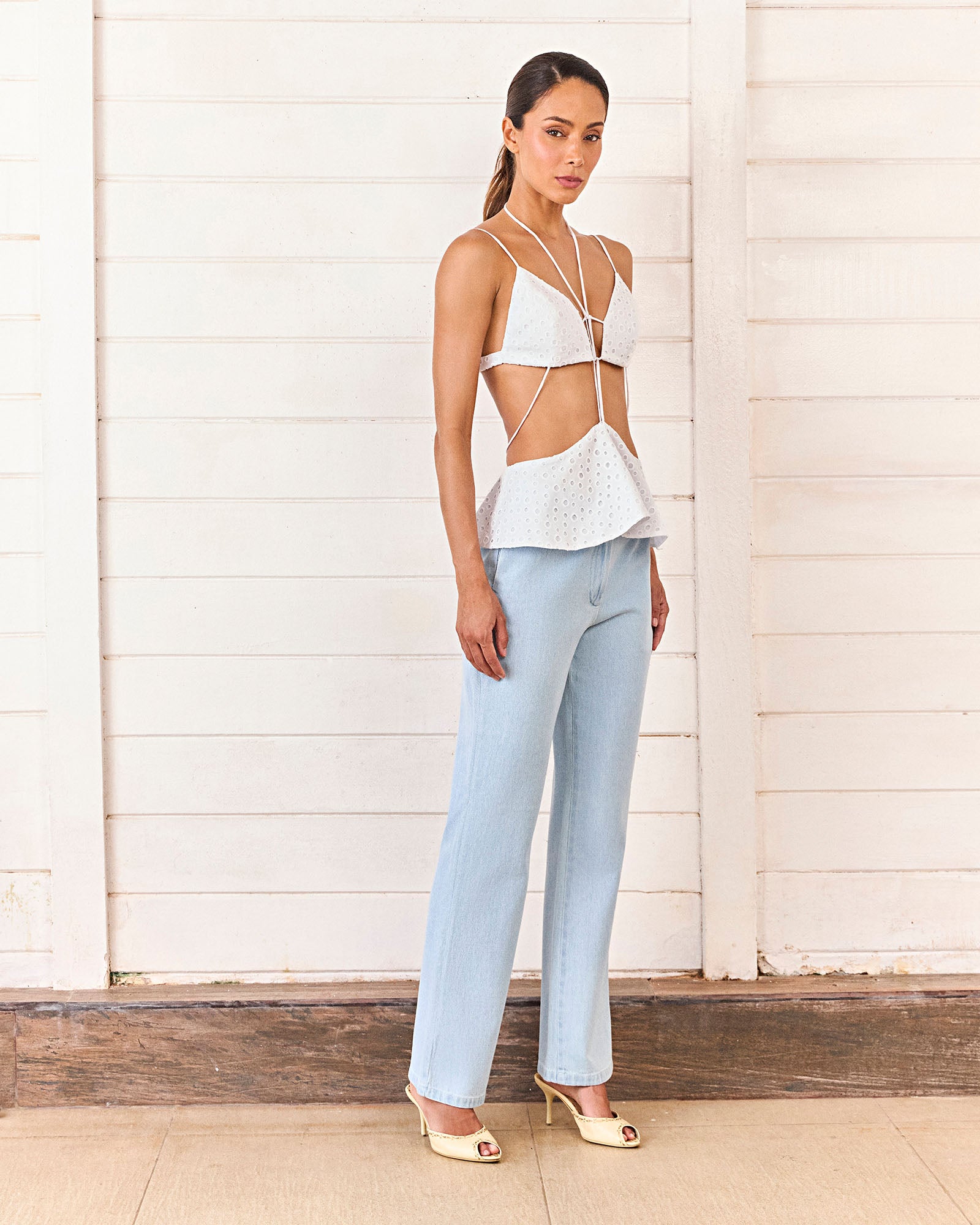 CALÇA RETA JEANS - HAND LACE