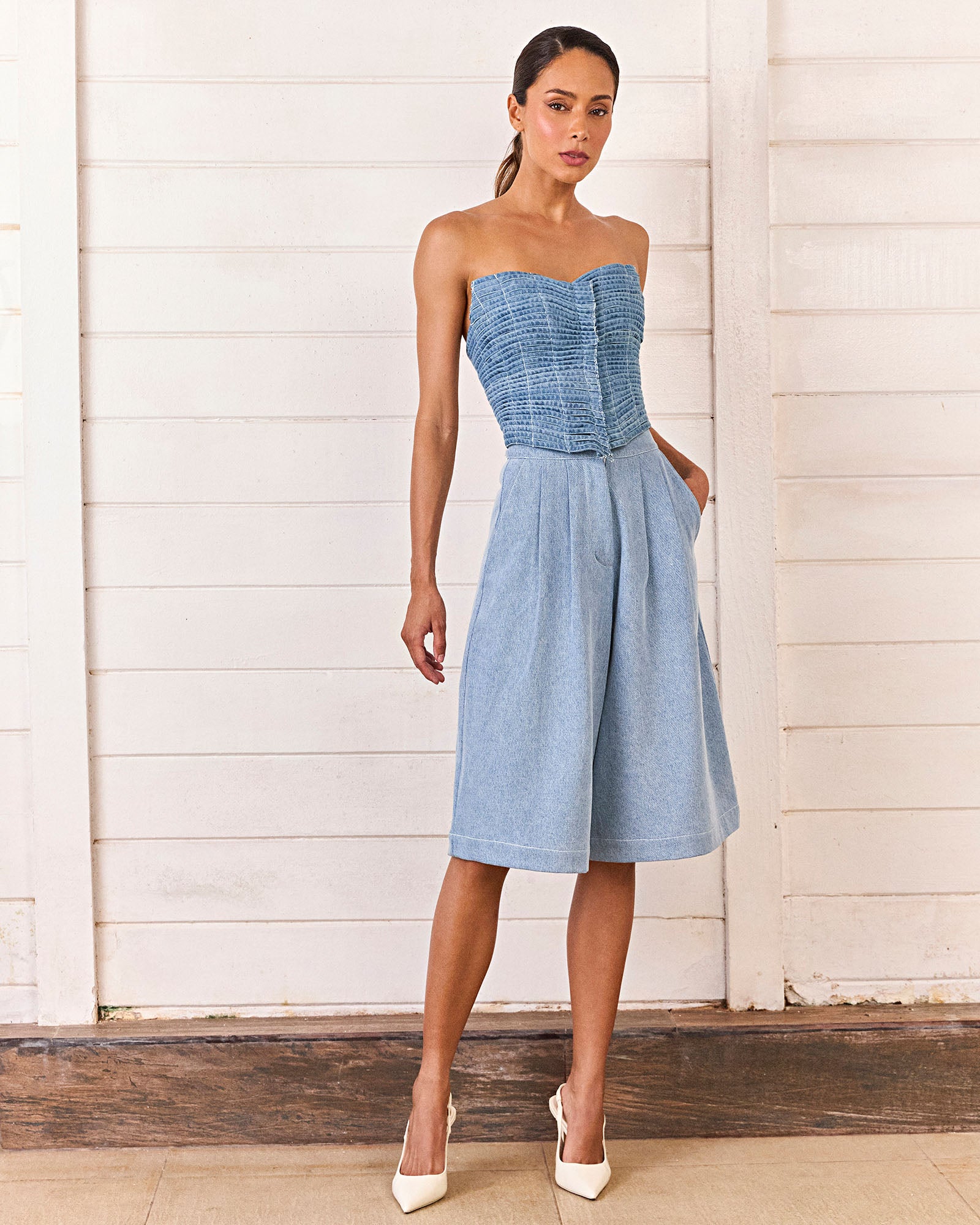BERMUDA AMPLA NIMES - JEANS - HAND LACE