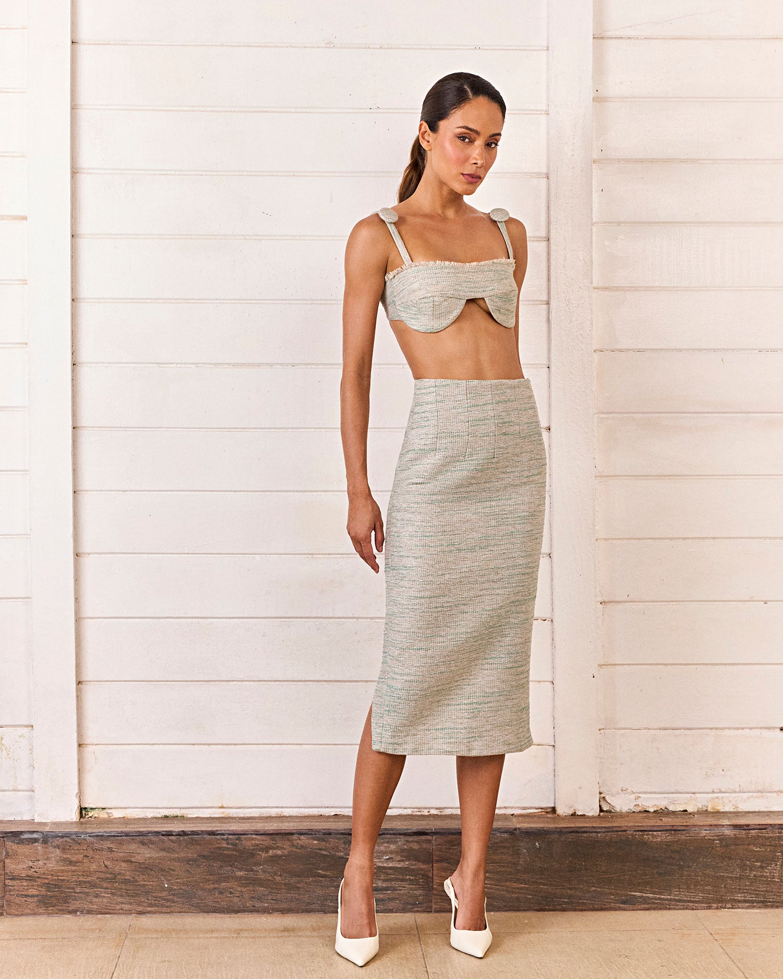 SAIA MIDI FAROL - CINZA - HAND LACE
