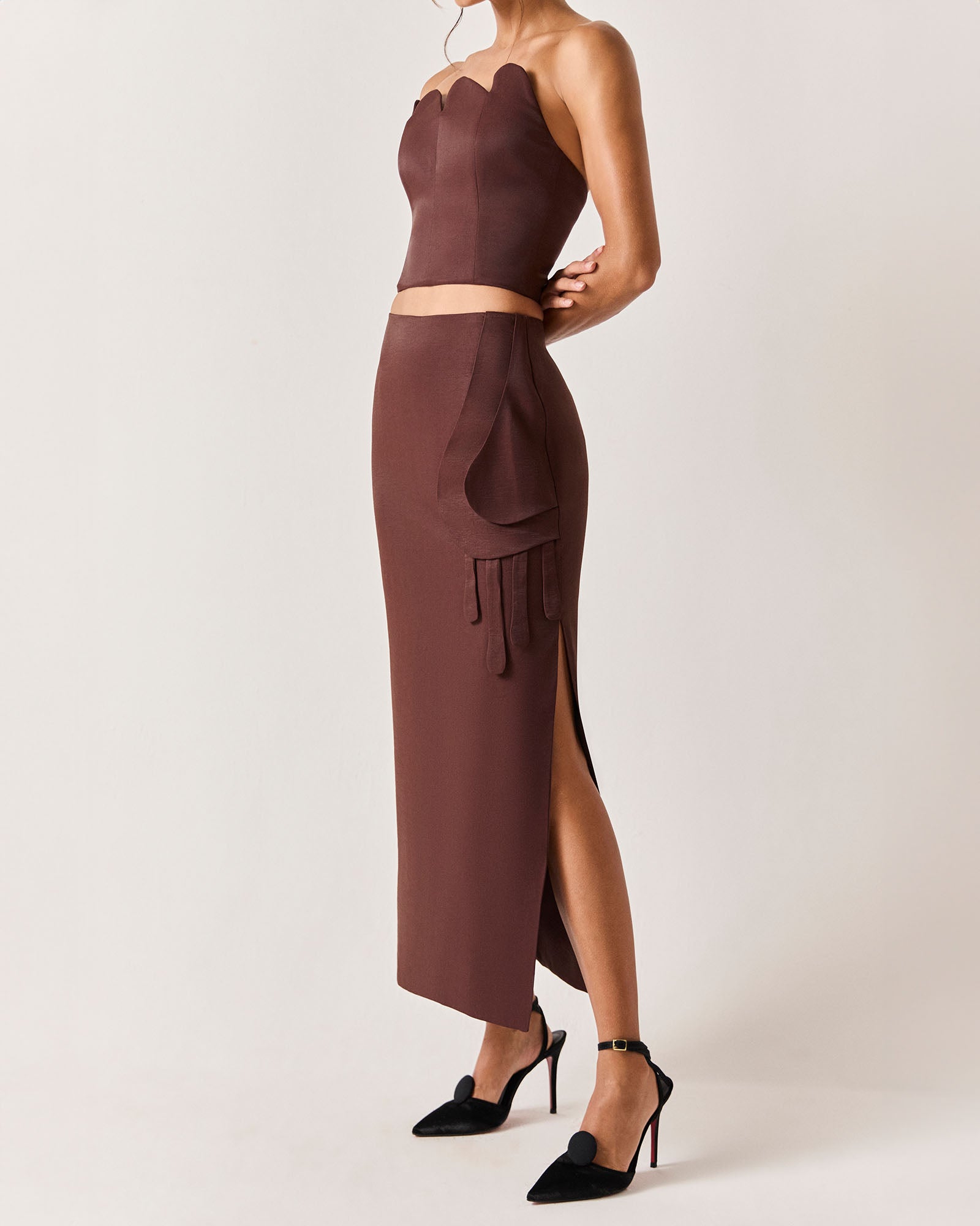 SAIA MIDI MAGELLAN - CAFÉ - HAND LACE