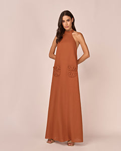 Vestido Longo Dália - Marrom - Hand Lace