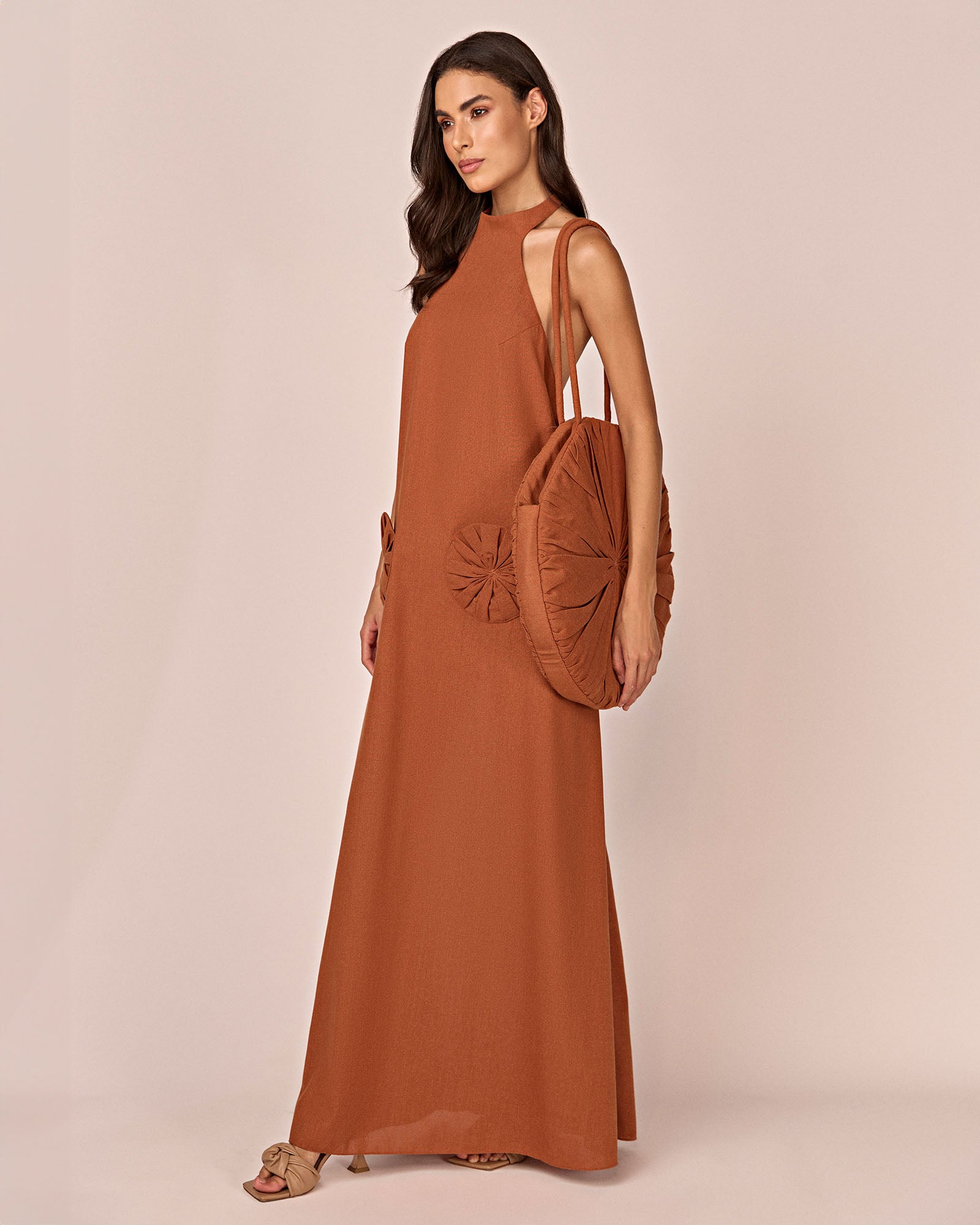 Vestido Longo Dália - Marrom - Hand Lace