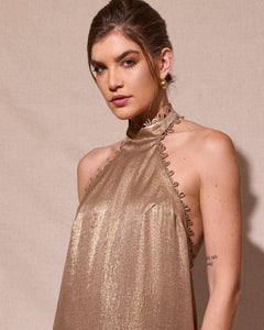 Vestido Longo Gola Rolotês - Glamour Gold - Hand Lace