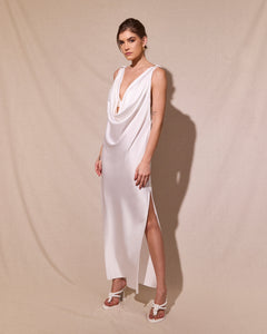 Vestido Longo Drapeado - Off White - Hand Lace